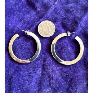 Sterling Silver 925 Mexico Signed TB-32 Vintage 2" Hoop Post Earrings 16.9 Grams